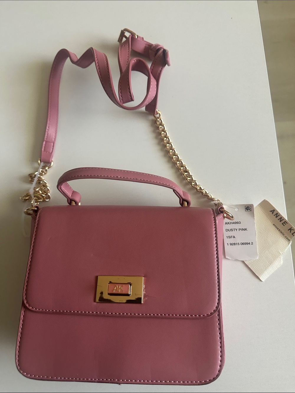 Anne Klein Dusty Pink Leather Crossbody Top-Handle Bag